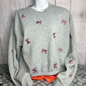 Gray Sweater with Pink Bow Accents